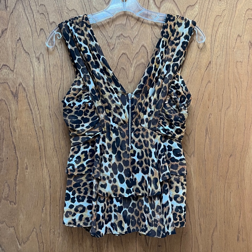 Y2K Express Tiered Leopard Corset Tank Top sleeveless Blouse Size 4